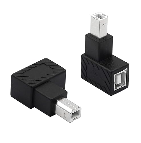 YACSEJAO USB 2.0 Type-B Printer Adapter, 2 Pack 90 Degrees USB 2.0 B Male to Type-B Female Printer Adapter， for Printer, Scanner, Mobile HDD…