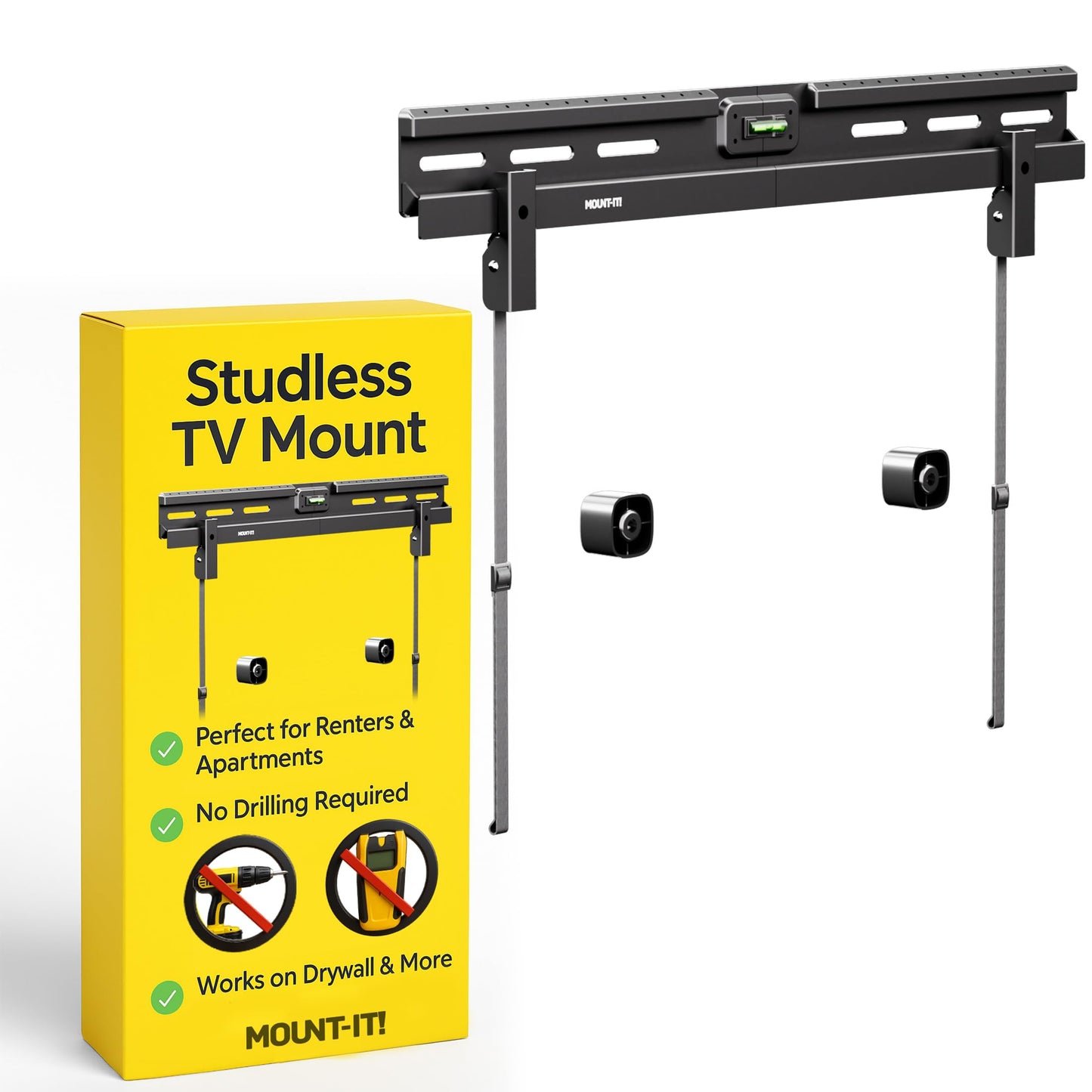 Mount-It! No Stud TV Wall Mount, Studless Drywall TV Bracket for 37-85 Inch Flat Screen TVs, No Drill Easy Install, Slim 1.1” Profile, Supports 110