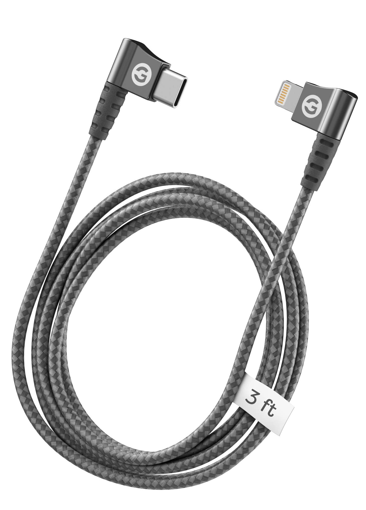 GALVANOX Right Angle Lightning to USB-C Cable (Apple MFi Certified) Braided iPhone Charger L-Shape Cord for Fast Charging iPhone 12/13/14 Pro…