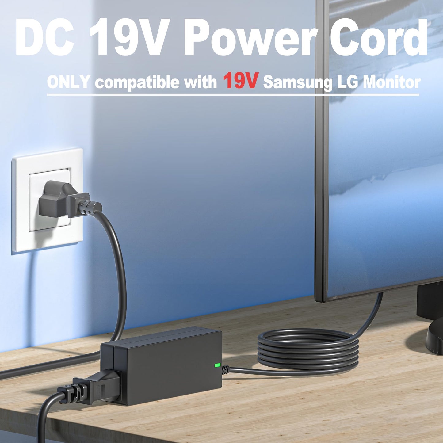DC 19V Power Cord TV Charger Compatible with LG Electronics 19" 20" 22" 23" 24" 27" LED LCD Monitor Widescreen HDTV 24M47H-P 24MP55HQ, Samsung 32"…