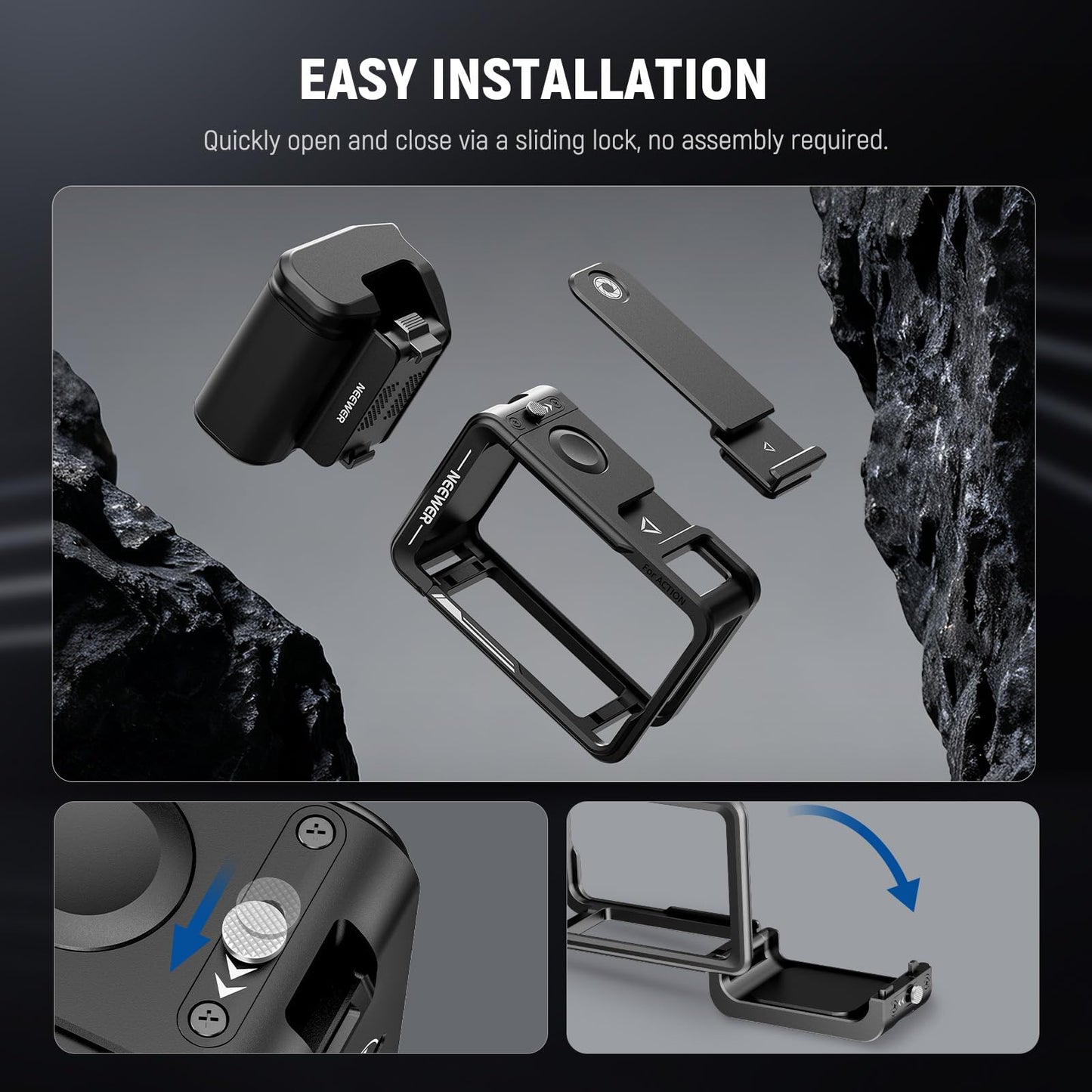 NEEWER Cage and Side Handle Accessories Kit Compatible with DJI Osmo Action 5 Pro / 4/3 Camera, Protective Metal Video Rig Magnetic Adapter Mount Cold