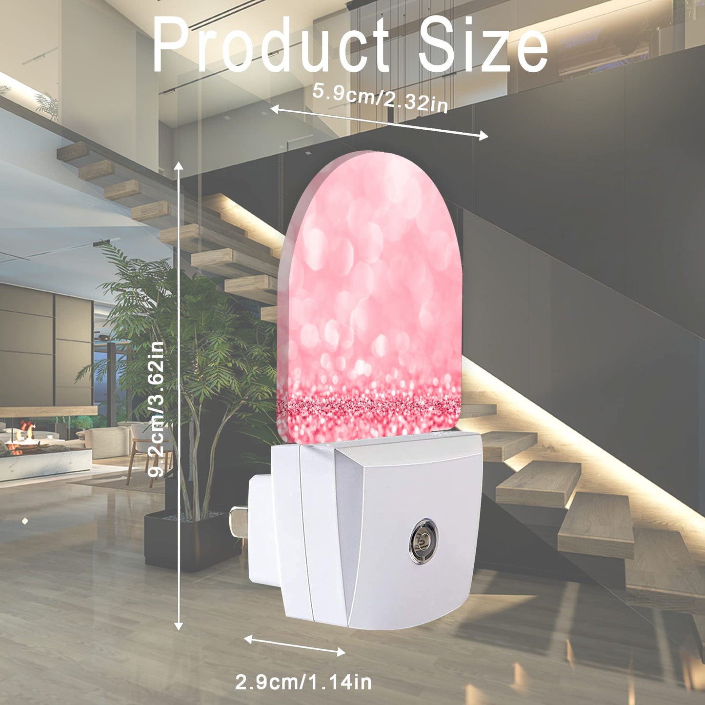 AOWULA Pink Glitter Night Light,Night Lights Plug into Wall Decor for Stairway/Hallway/Kitchen,Dusk to Dawn Sensor Nightlights