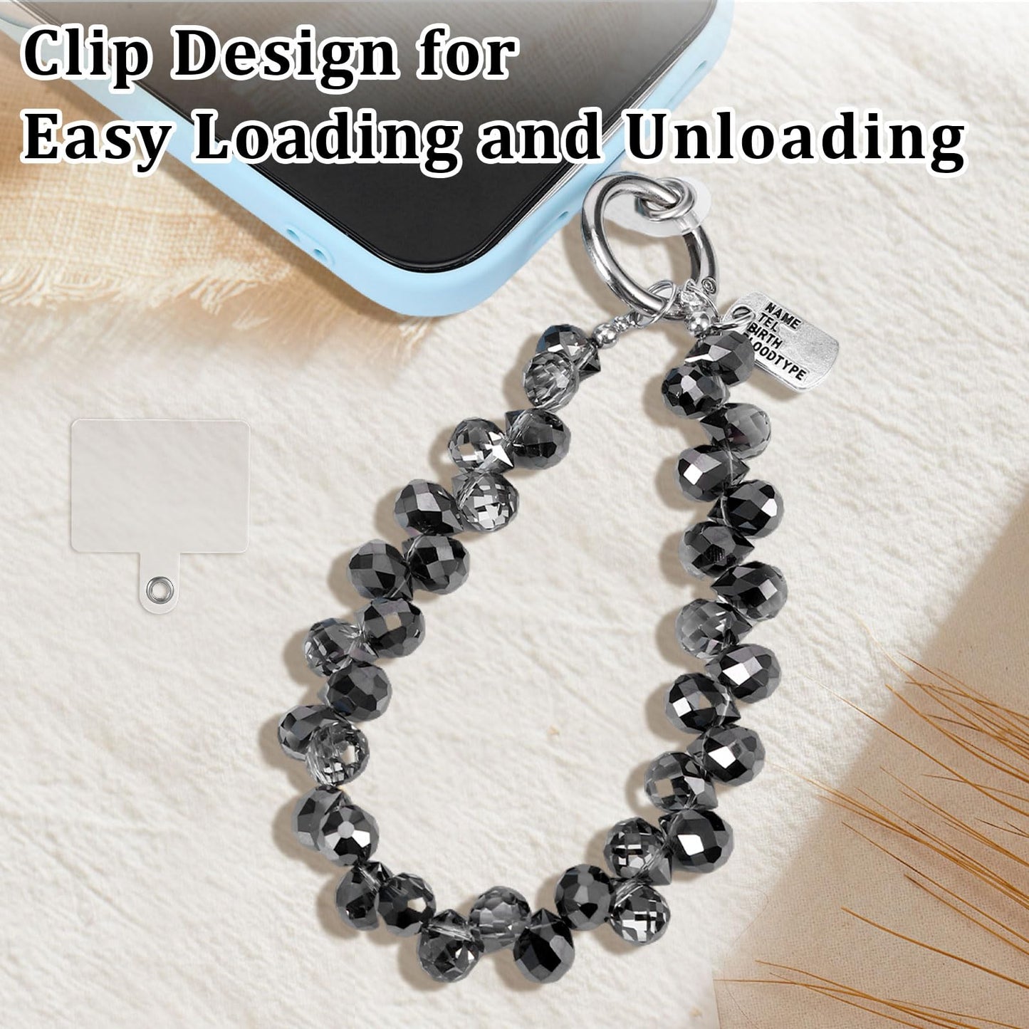 Qiuruoo 2 Pcs Beaded Phone Wrist Strap for Women?Sparkling Phone Bracelet Strap for Hanging, Decorative, Easy to Carry, Suitable for Gifts to Family