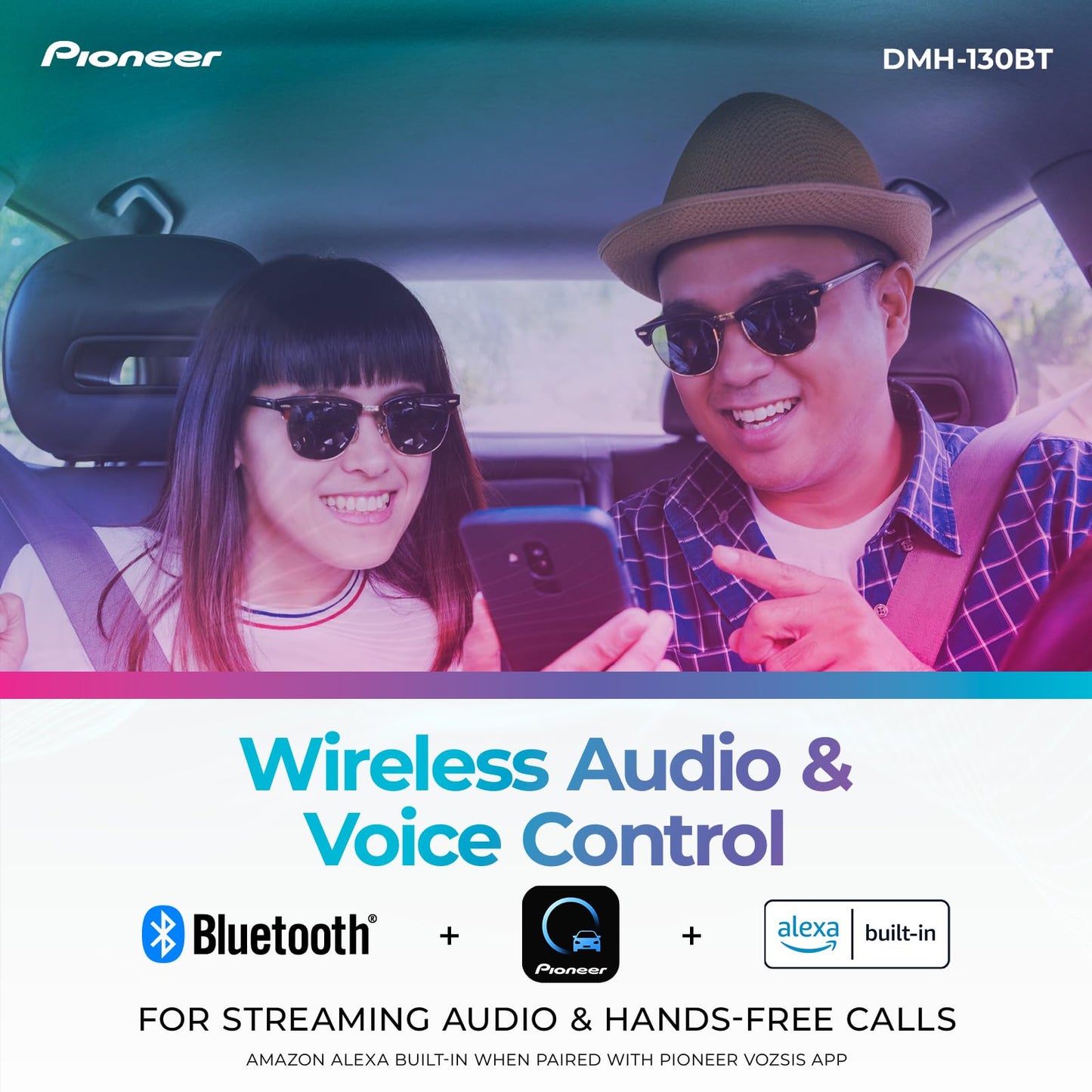 Pioneer DMH-130BT 6.8" Resistive Touchscreen, Double Din - Bluetooth, Backup Camera, USB, FLAC, AM/FM Radio, Short Chassis, 50W x 4 Output, Steering