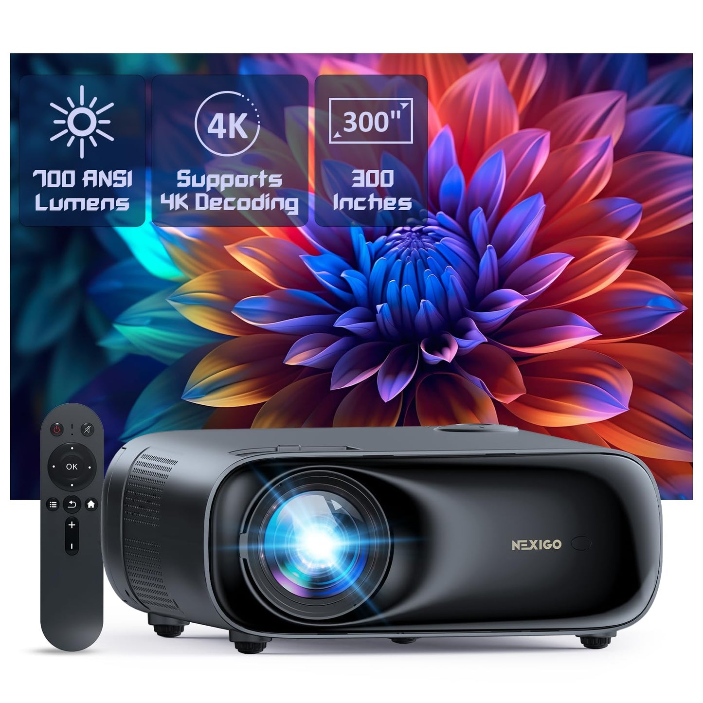 NexiGo PJ40 (Gen 3) Projector with WiFi and Bluetooth, D65 Calibrated, Native 1080P, 4K Supported, Projector for Outdoor Movies, 20W Speakers, Home