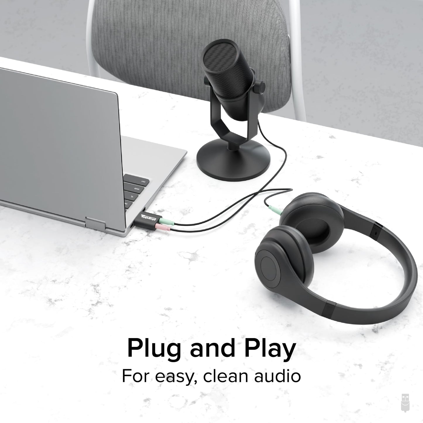Plugable USB Audio Adapter with 3.5mm Speaker-Headphone and Microphone Jack, Add an External Stereo Sound Card to Any PC, Compatible with Windows