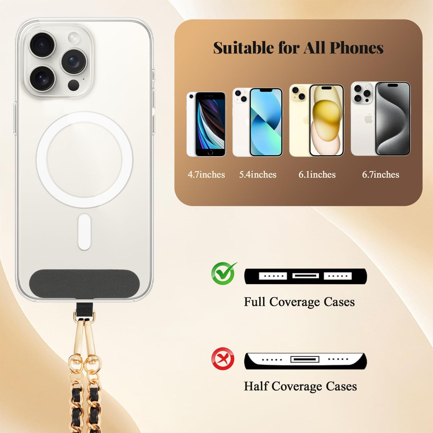 Dadanism Universal Phone Lanyard, Metal Cellphone Chain Crossbody, Anti-Theft Cross Body Phone Strap for iPhone 16, 15 and Most Smartphones, Cellphone