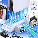 PS5 Stand with Cooling Station&Dual Controller Charger for Playstation 5 PS5 Console, CYKOARMOR PS5 Accessories with 5V/3A Adapter, PS5 Base