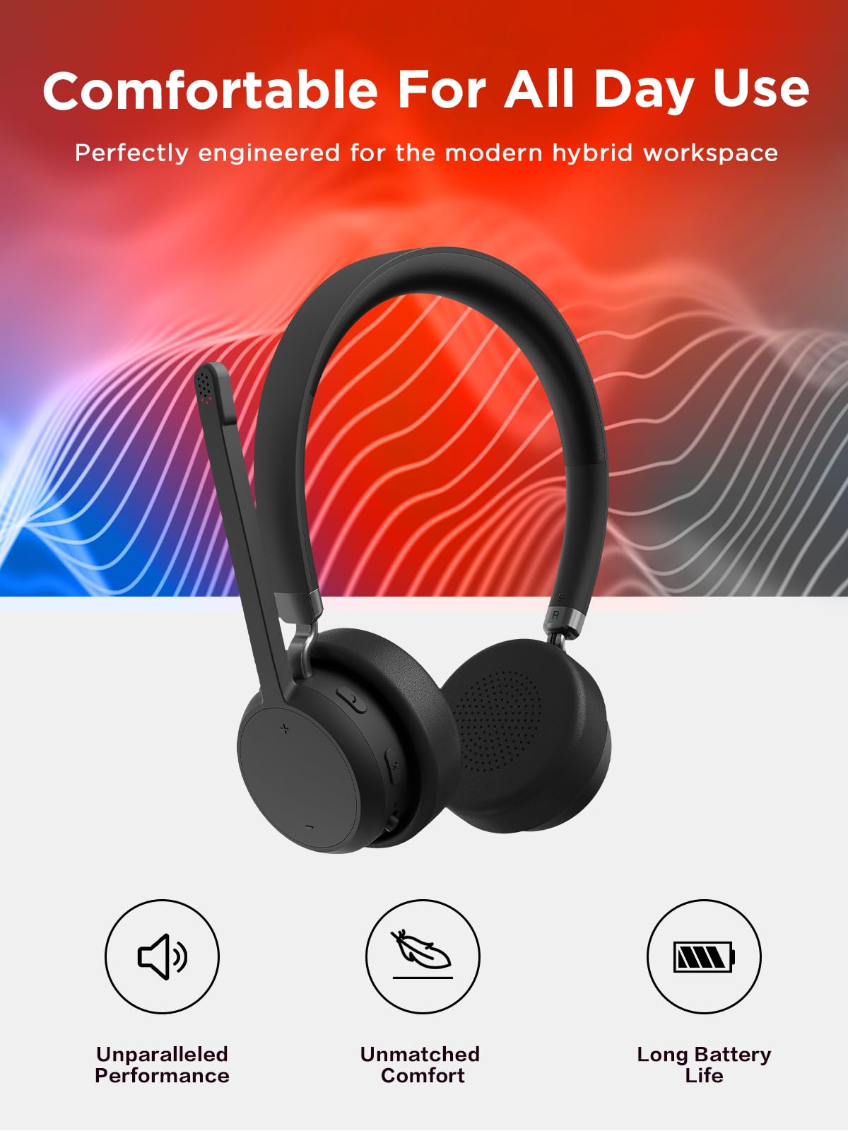 Lenovo Wireless Stereo Headset, Noise Cancelling Mic, Bluetooth 5.3 Multipoint, 31-Hour Talk & 60-Hour Playback, Lightweight 138g, Replaceable Earcups