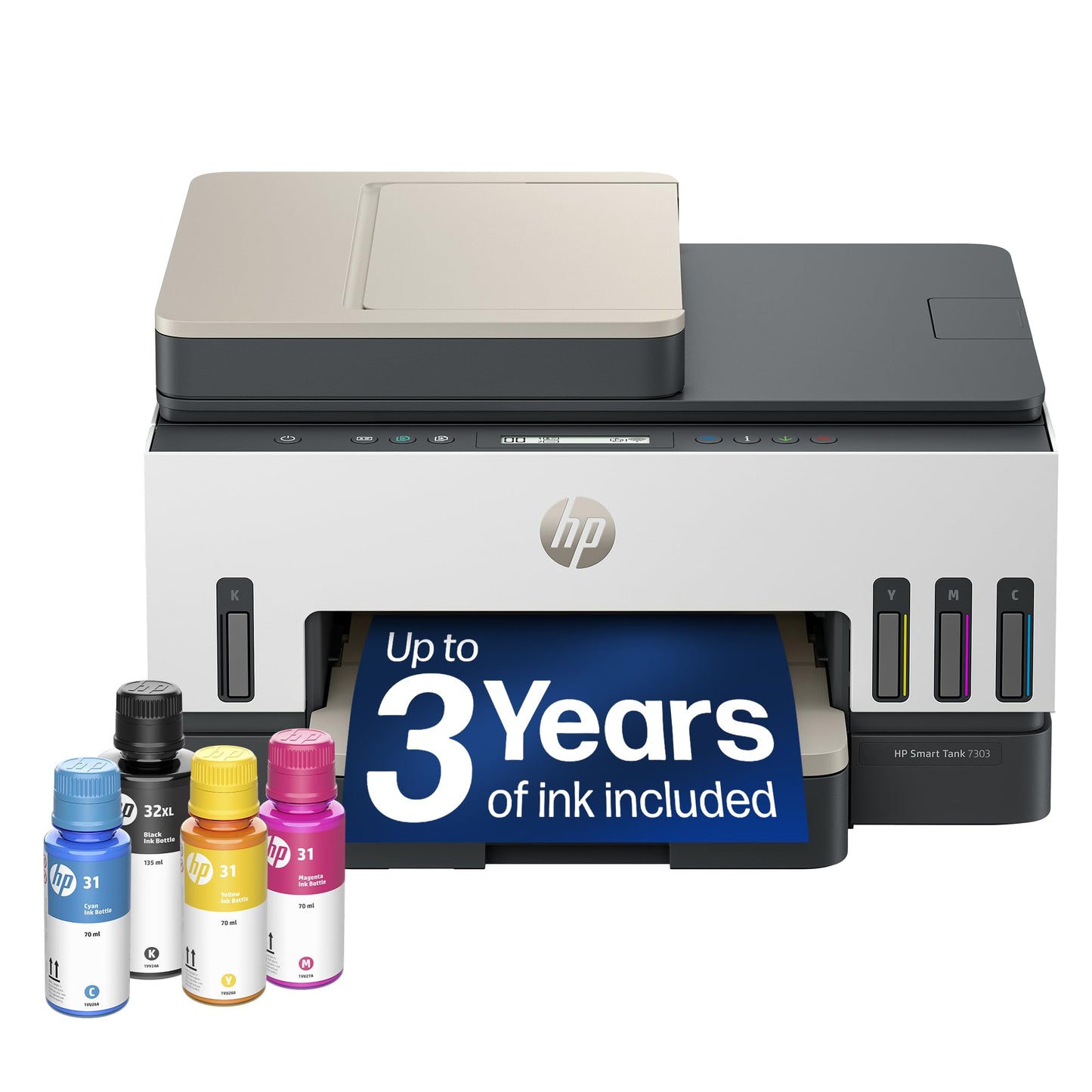 HP Smart Tank 7303 Wireless All-in-One Ink Tank Printer, Scanner, Copier with up to 3 Years of Ink Included, Best-for-Home Office, Cartridge-Free