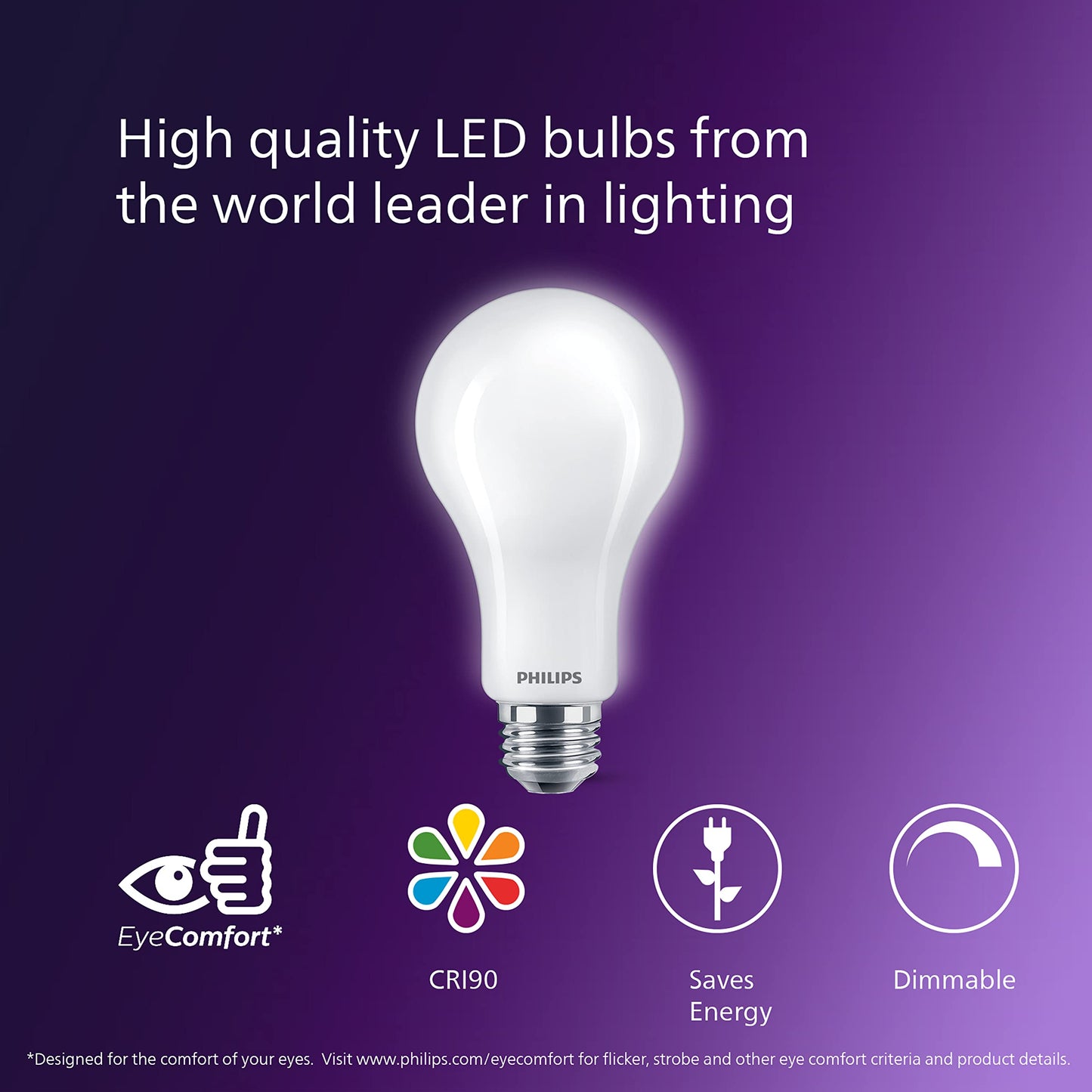 PHILIPS LED 75W A21 2-Pack WhiteDial Multi-CCT (5000K) 1100 Lumen (9W = 75W) Dimmable Clear Flicker-Free Light Bulbs