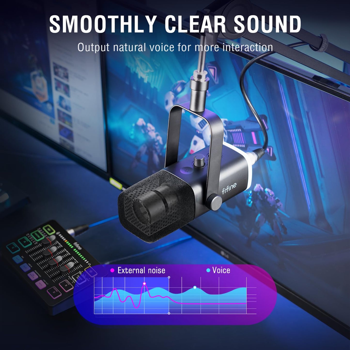 FIFINE Gaming Equipment Bundle, Dynamic XLR/USB Gaming Microphone Set with Streaming Audio Mixer for Podcast Recording Video Vocal, RGB Gamer Set with