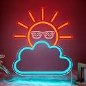 Sunrise Sunset Neon Sign, Sun Blue Cloud Neon Signs for Bedroom Wall Decor, USB Powered Sunset LED Light for Man Cave, Party, Living Room(Orange Sun)
