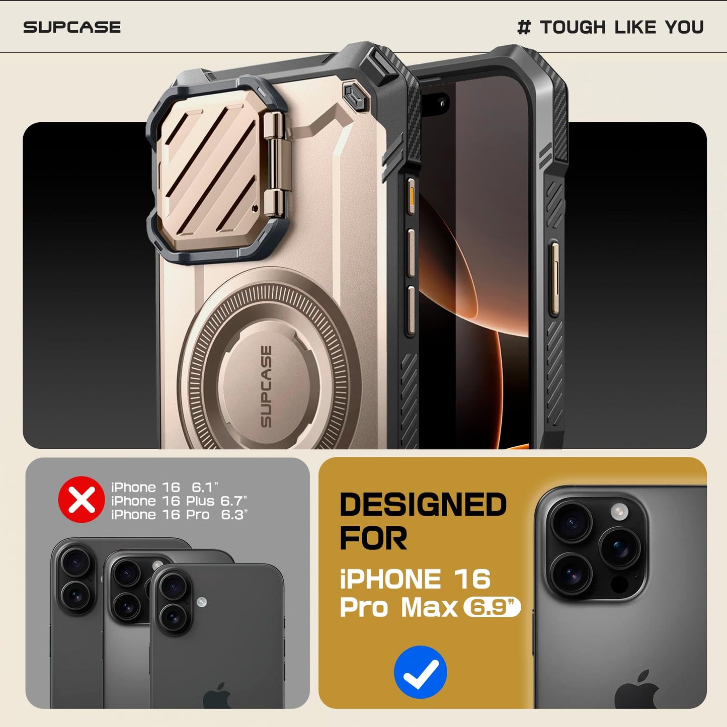SUPCASE for iPhone 16 Pro Max Case with Camera Cover Stand (UBMag XT), [Compatible with MagSafe] [Built-in Kickstand] [Military-Grade Protection]