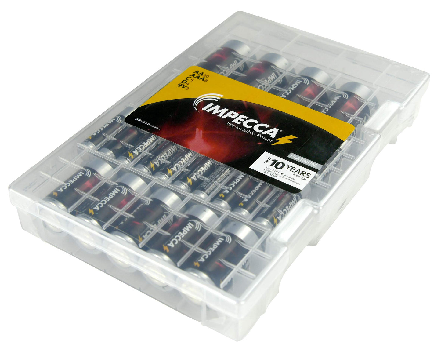 Impecca Super Alkaline Batteries AA-20 AAA-8 C-5 D-5 9Volt-2 Maximum Power 10-Year Shelf Life Long Lasting Batteries Combo Pack with Battery Storage…