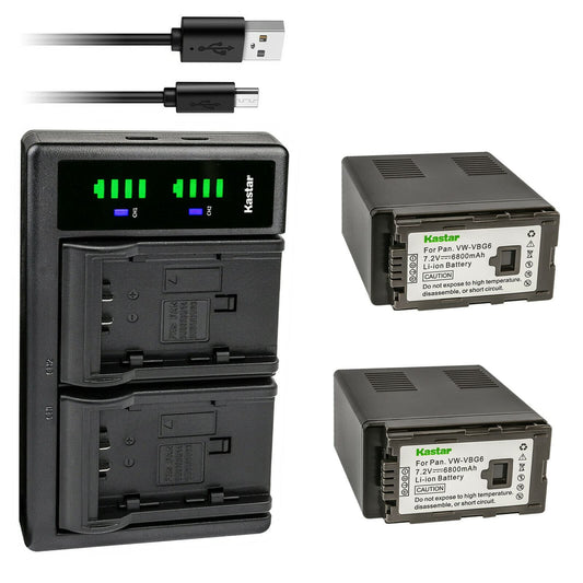Kastar 2-Pack VW-VBG6 Battery and LTD2 USB Charger Replacement for Panasonic AG-AC130AEJ, AG-AC130AP, AG-AC160, AG-AC160A, AG-AC160AEJ, AG-AC160AP