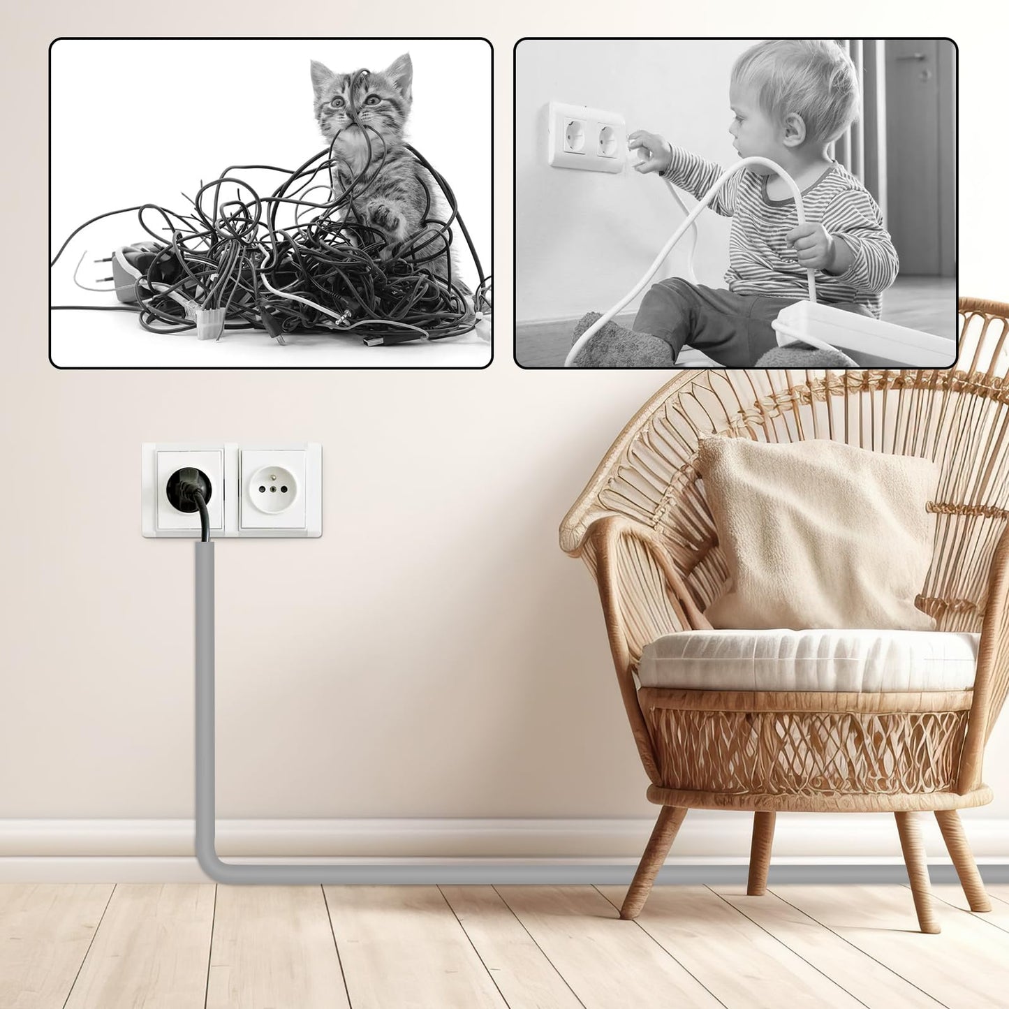 Self-Adhesive Cable Hider, Flexible Wire Cover Cable Raceway for Wires, Wall Mount TV, Home Audio, Network, Power, and Phone Line Managemen (Gray
