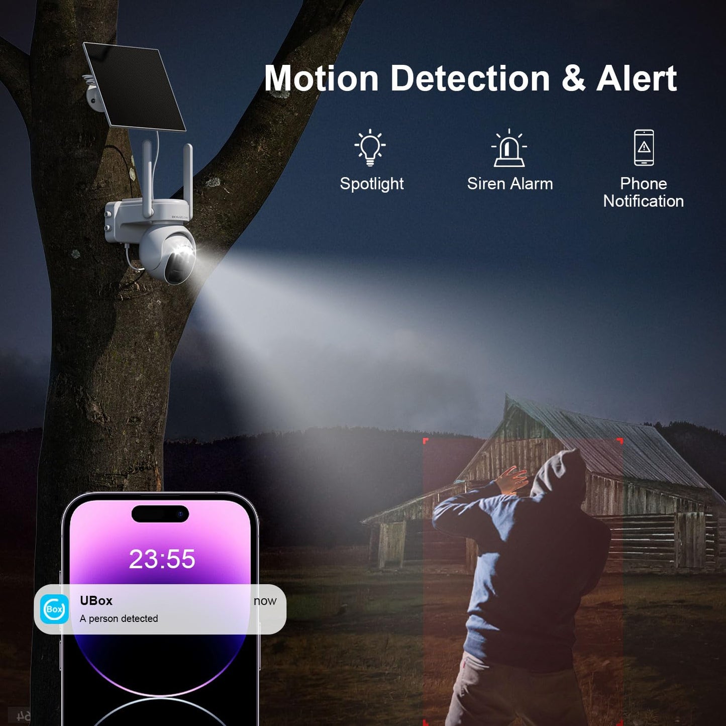 4G LTE Cellular Security Camera Outdoor, Off Grid Security Camera No WiFi Solar Powered, 360° PTZ Solar Camera Outdoor Wireless, 2K Color Night