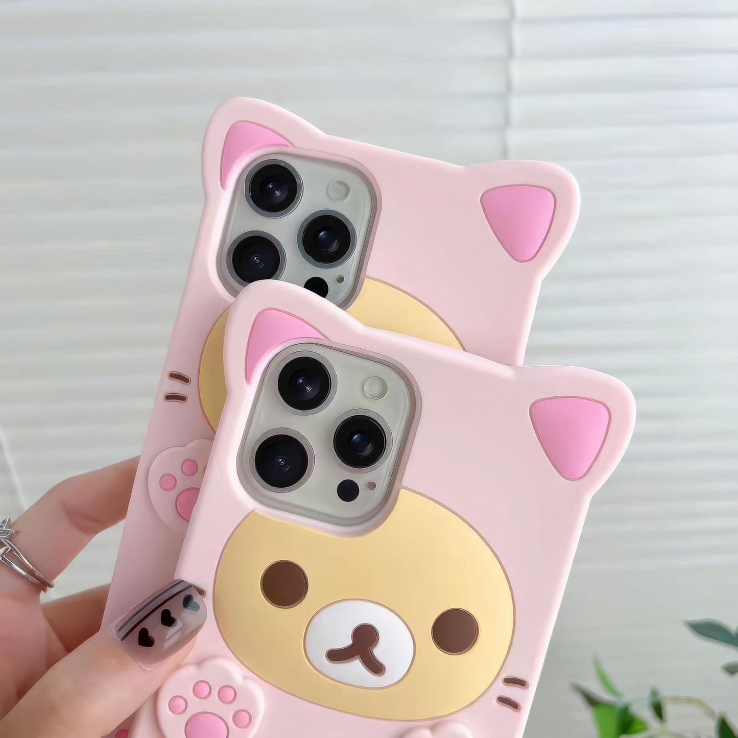 IAIYOXI 3D Cute Cartoon Bear Phone Case for iPhone 14 - Fashionable and Stylish - Funny Pink Bear Design - Soft TPU Protective Case - Kawaii Silicone
