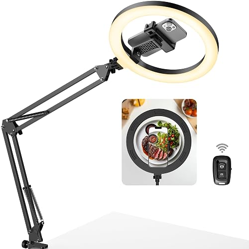 InnoGear Overhead Phone Mount with Ring Light, 10" LED Selfie Ring Light for Desk with Phone Holder and Remote Canvas Lamp Light for YouTube Live