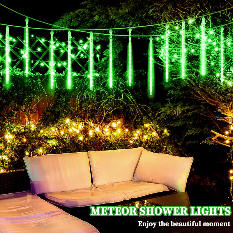 Roytong High Brightness 10 Tube 12 Inch 360 LED Meteor Shower Rain Lights Cascading Falling Rain Outdoor Light for Christmas Halloween Tree Raindrop