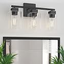 Espird Matte Black Bathroom Vanity Light, 3-Light Vanity Lighting fixtures Over Mirror, Square Design & UL Certification, Wall Sconces with Clear