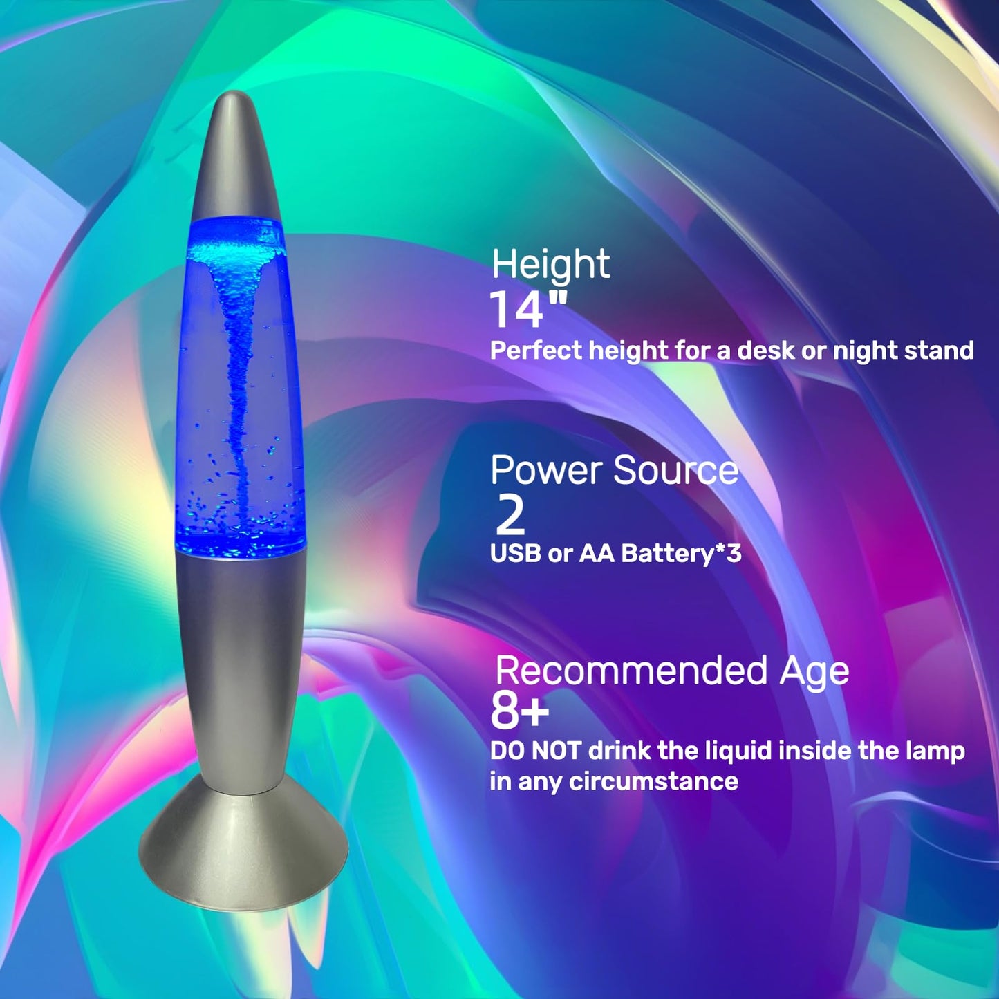 14” Tornado Lamp for Kids, Teens & Science Enthusiasts, LED Color Changing Twister Light for Bedrooms, Classrooms & Offices, USB/Battery Powered Water