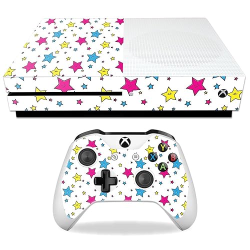 MightySkins Skin Compatible with Microsoft Xbox One S - Smiley Stars | Protective, Durable, and Unique Vinyl Decal wrap Cover | Easy to Apply, Remove
