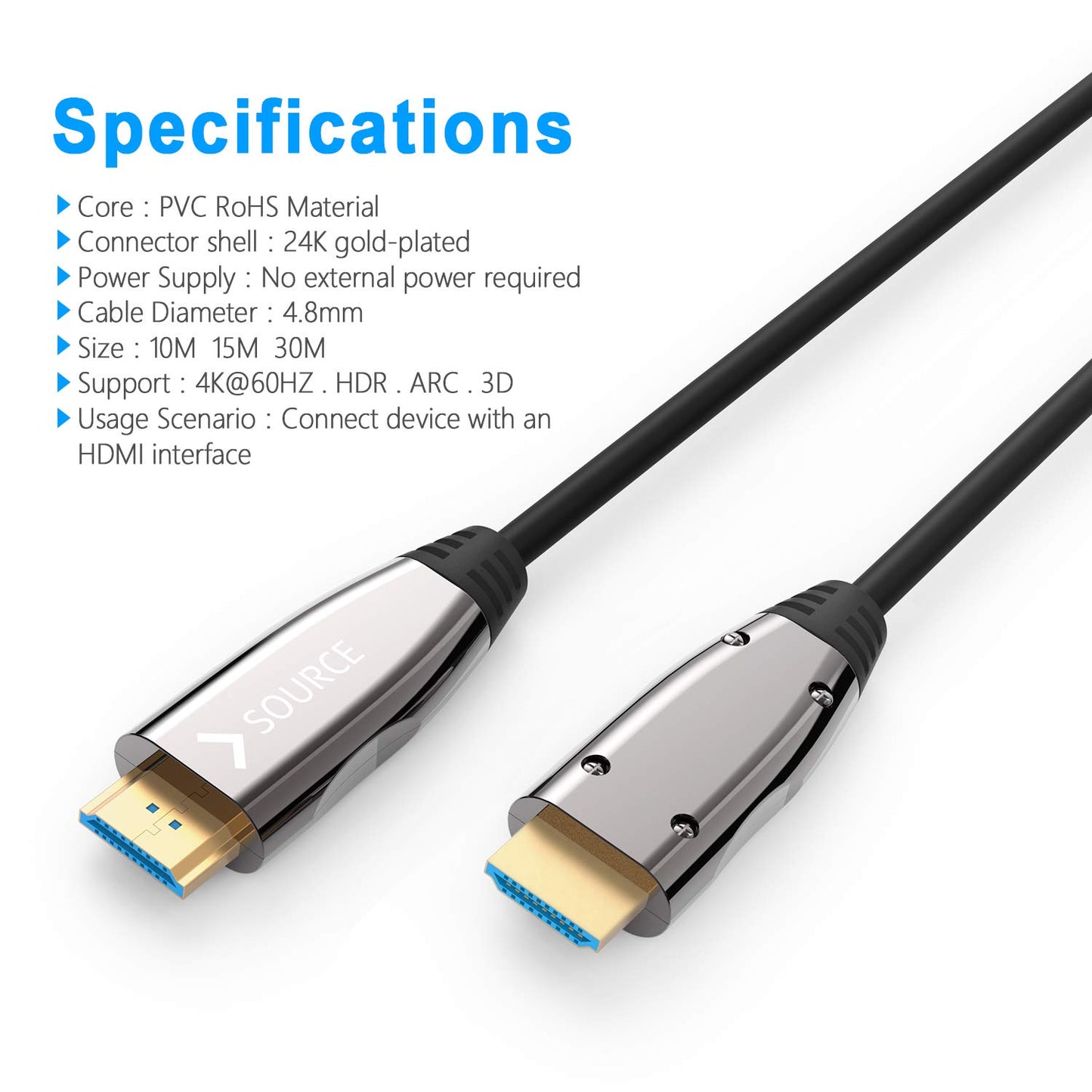 DELONG Fiber Optic HDMI Cable 50ft, Long HDMI cord support 4K 60Hz UHD/HDR/HDTV/3D IMAX/Dolby Vision,compatible with AV receiver,4K projector, UHD