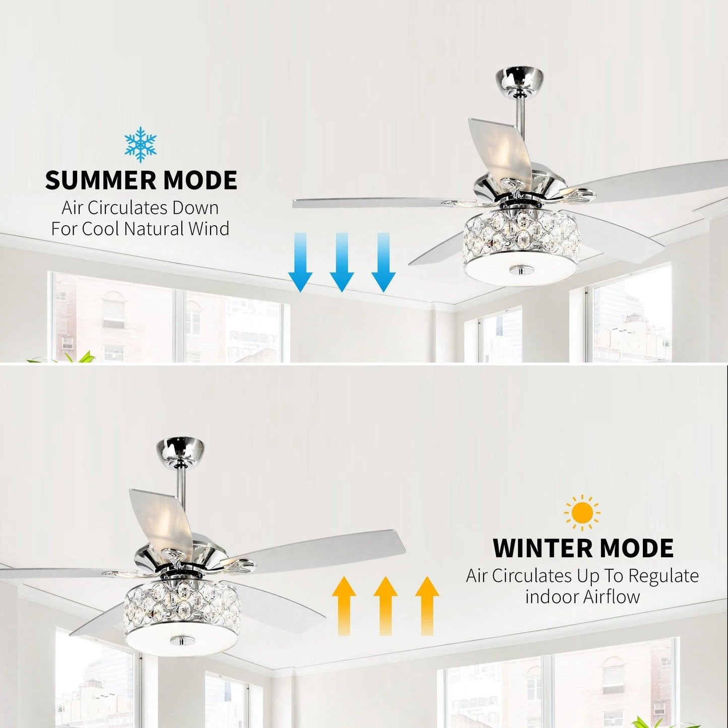 Vaczon 52 Inch Ceiling Fan with Light & Remote - Farmhouse Caged Fandelier, Crystal Ceiling Fan with 6 Speeds,Reversible Motor