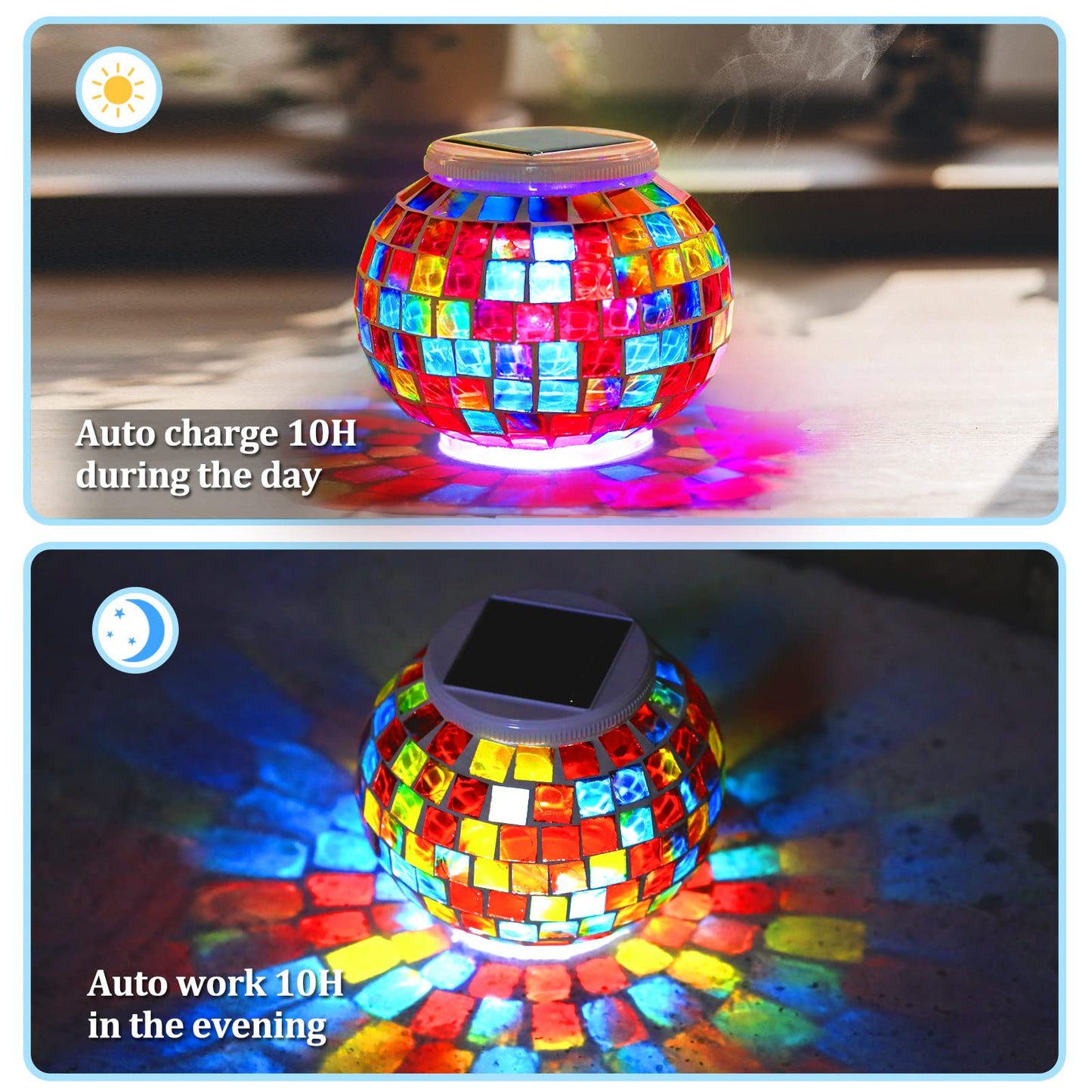 Joyathome Color Changing Mosaic Solar Light Led Garden Lights?echargeable Solar Table Lights Outdoor Waterproof Solar Night Lights for Garden, Patio
