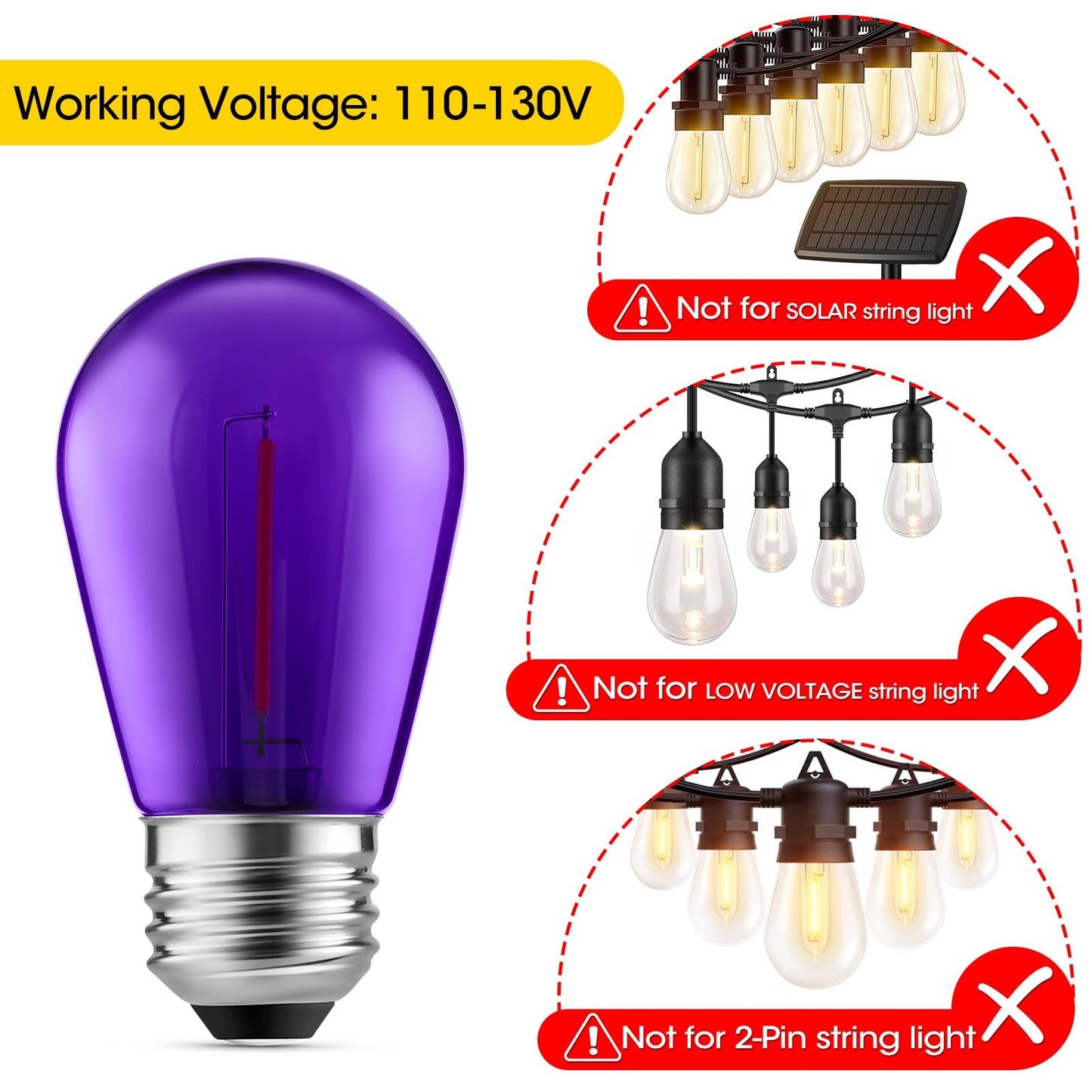 Meconard 24 Pack S14 Purple and Orange Light Bulbs for Halloween Decoration