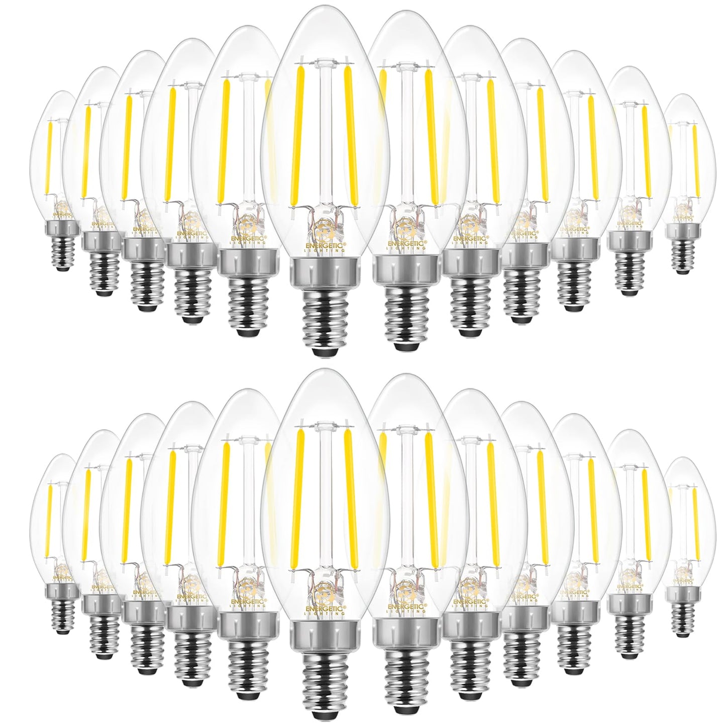 Energetic E12 B10 LED Classic Candelabra Clear Light Bulb, 40 Watt Equivalent, Cool White 4000K, Filament Clear Glass, Non-Dimmable, Pack of 24