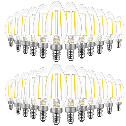 Energetic E12 B10 LED Classic Candelabra Clear Light Bulb, 40 Watt Equivalent, Cool White 4000K, Filament Clear Glass, Non-Dimmable, Pack of 24