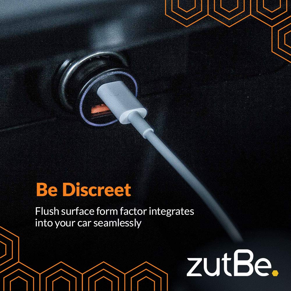 zutBe USB-C PD and USB-A QC 3.0, 36W Compact Metal Fast Car Charger for iPhone 17 16 15 14 13 12 11 X iPad Pro Pixel Samsung Galaxy and More [Be
