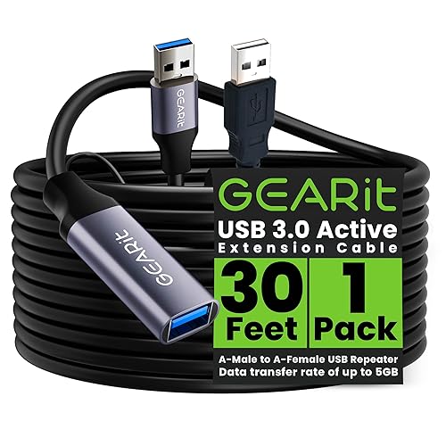 GEARit USB 3.0 Active Extension Cable (30 Feet) A-Male to A-Female USB Repeater with Signal Booster for Oculus Rift, Quest Link, Xbox 360 Kinect