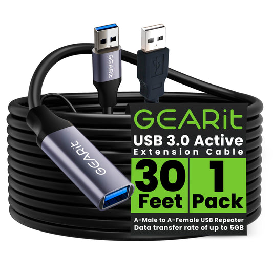 GEARit USB 3.0 Active Extension Cable (30 Feet) A-Male to A-Female USB Repeater with Signal Booster for Oculus Rift, Quest Link, Xbox 360 Kinect