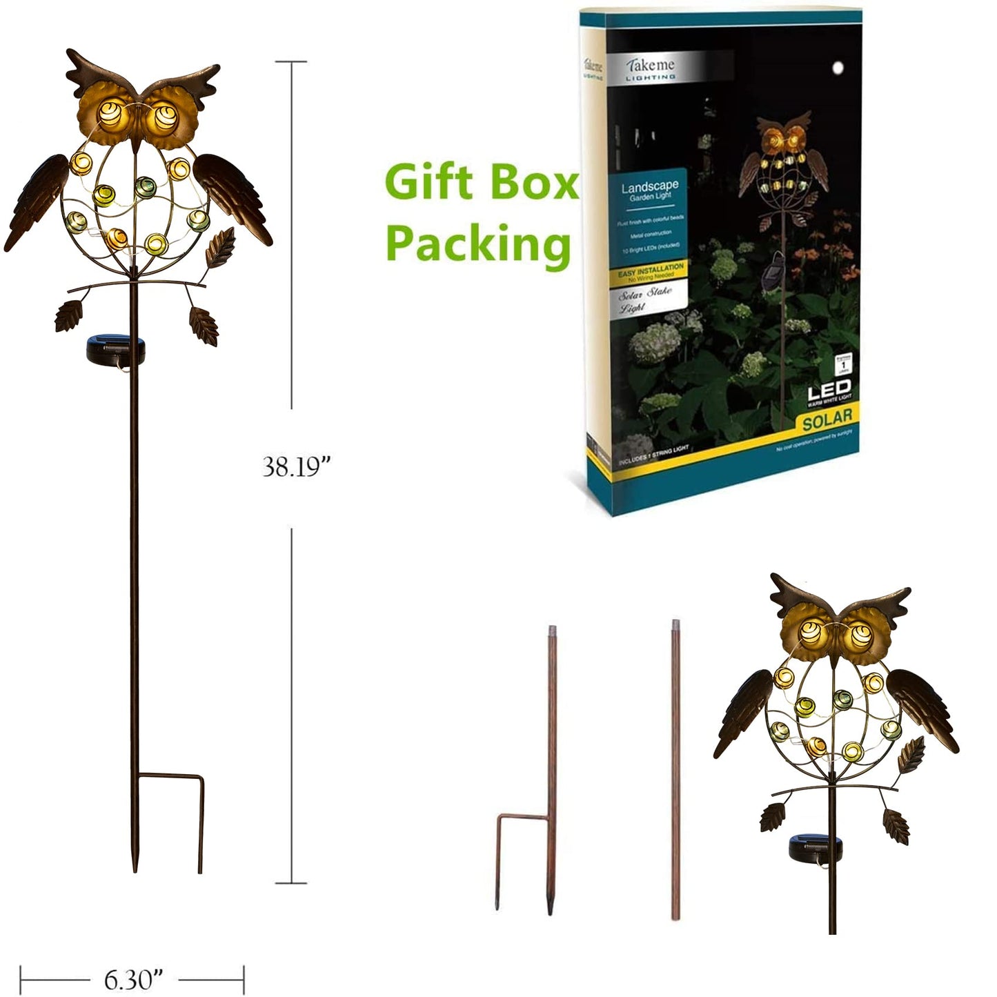 TAKE ME Owl Garden Solar Lights Outdoor, Solar Powered Stake Lights Chrismas Gifts Garden Gifts Mom Wife Grandma - Metal OWL LED Decorative
