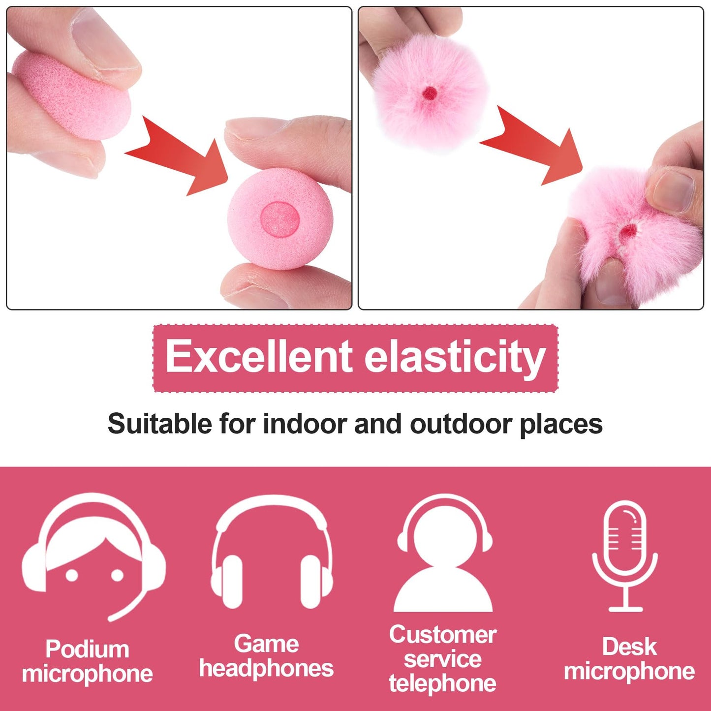 PAGOW 4 Pcs Mini Pink Foam Microphone Windscreens ? Furry Cover, High Density Mic Headset Cover, Lapel Microphone Windscreen for Lavalier Microphones