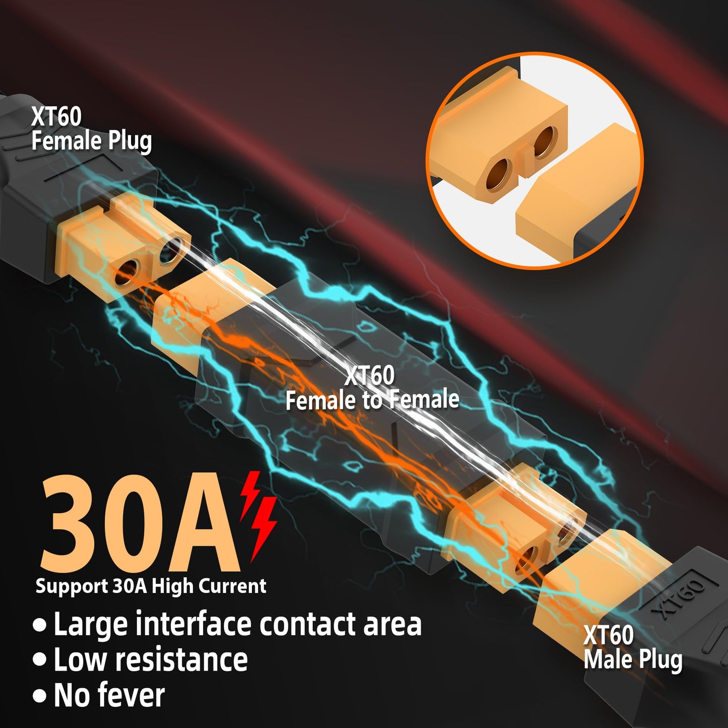 Magiclifee Upgrated XT60 Male to Female Connector Adapter,XT60 Connector No Wire Adapter for Energy Storage Power,Outdoor Power, Compatible with RC