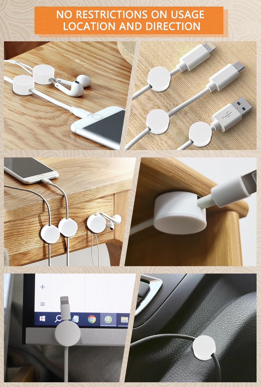 Maveek 5 Sets Magnetic Cable Management Clips with Discs, Adhesive Cable Holder Electrical Wire Clips Cord Organizer for Desktop Wall Kitchen USB LAN