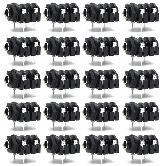 Luomorgo PCB Panel Mount 4 Pin 1/4" 6.35mm Female Socket Mono Headphone Jack Silver Thread 20pcs