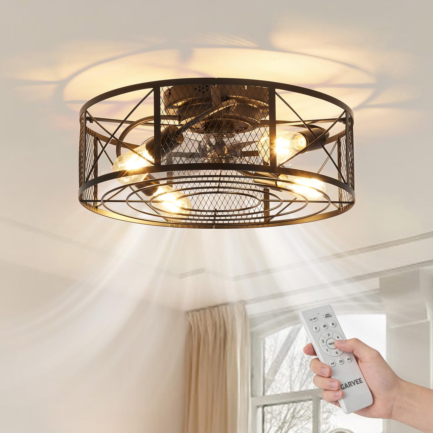 Klysiora Ceiling Fans with Lights and Remote,20'' 240W 6-Speed Adjustable Timer Ceiling Fans,Flush Mount Fandelier Cooling Fan for Bedroom, Kitchen