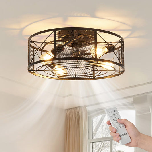 Klysiora Ceiling Fans with Lights and Remote,20'' 240W 6-Speed Adjustable Timer Ceiling Fans,Flush Mount Fandelier Cooling Fan for Bedroom, Kitchen