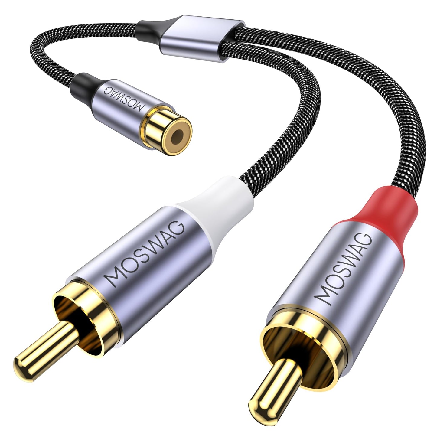 MOSWAG RCA Splitter, 1 Female to 2 Male, RCA Y Splitter Audio Video Cable Splitter Adapter for Amplifiers, Gaming Consoles, CD Player, Subwoofer, Home