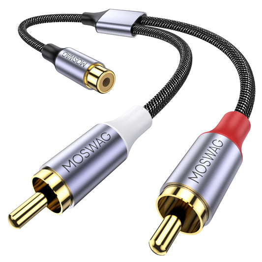 MOSWAG RCA Splitter, 1 Female to 2 Male, RCA Y Splitter Audio Video Cable Splitter Adapter for Amplifiers, Gaming Consoles, CD Player, Subwoofer, Home