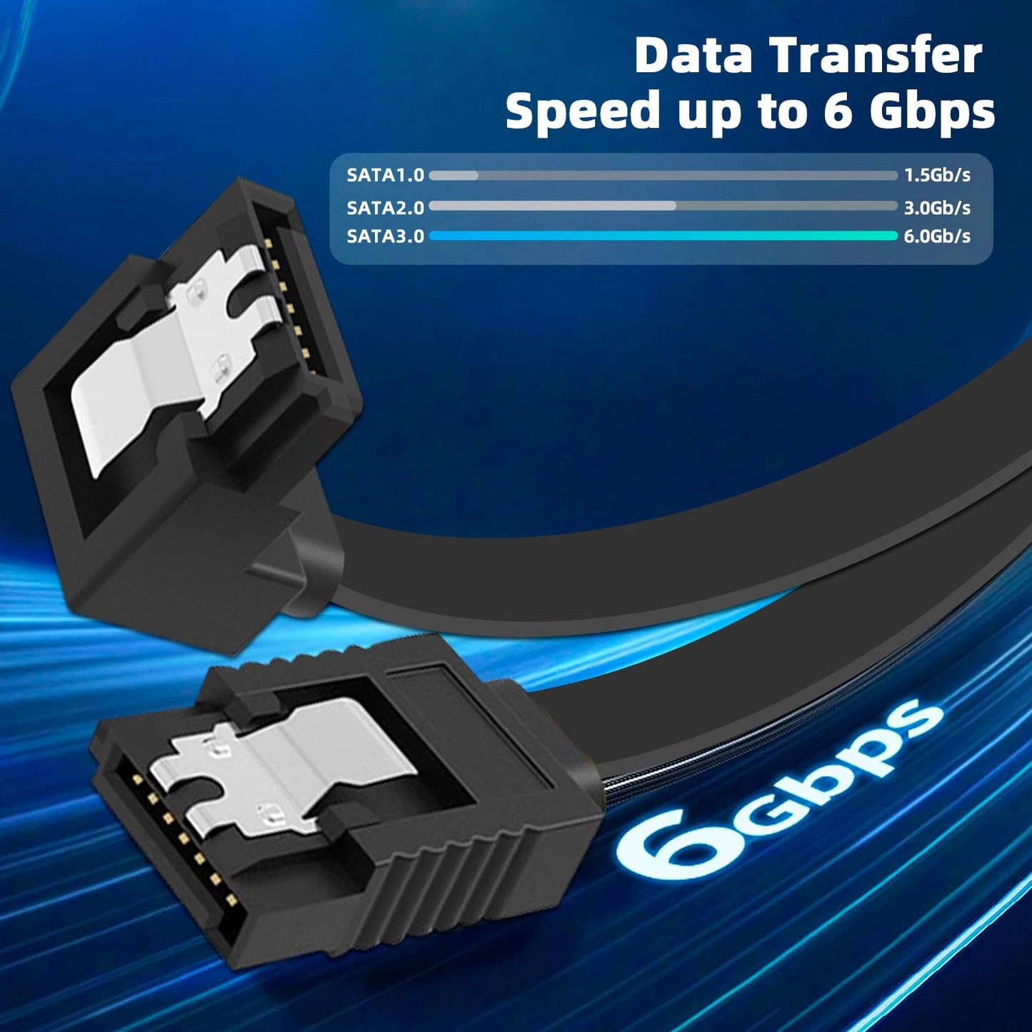 CenryKay SATA Cable III,10 Pack 90 Degree Right Angle Black SATA Cable III 6Gbps Straight HDD SDD Data Cable with Locking Latch 32 Inch
