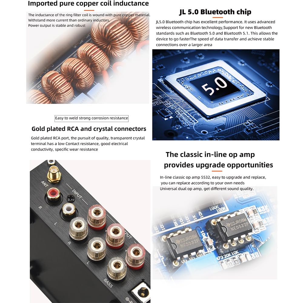 HIFIDIY LIVE BT21 TPA3116D2 Bluetooth 5.0 2.1 Channel Subwoofer Power Amplifier Board 50W×2+100W REBLE Bass Note Tuning AMP DC12V-24V (Amplifier BT21