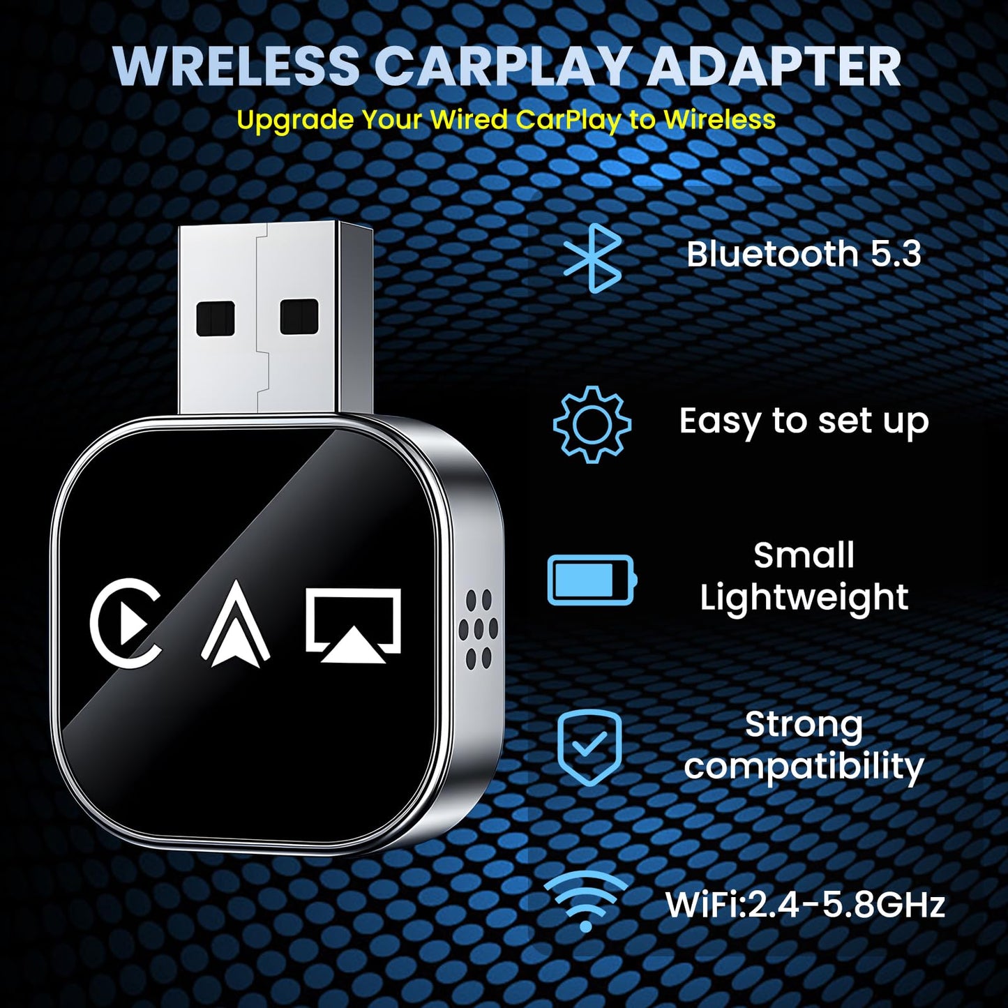 Wireless Carplay Adapter Screen Mirroring Adapter for Car Mirror Phone to Car Screen 2026 Auto Linker Pro 3 in 1 Bluetooth USB Apple Carplay
