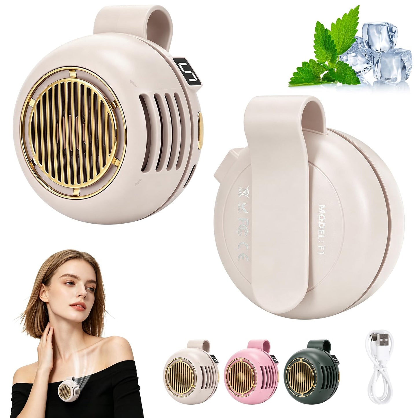 keilyht Portable Silent Mini Bladeless Fan Clip On, Adjustable 5 Speeds 360° Rotatable Clip on Fan for Shirt & Waist, USB Rechargeable Small Whirlwind